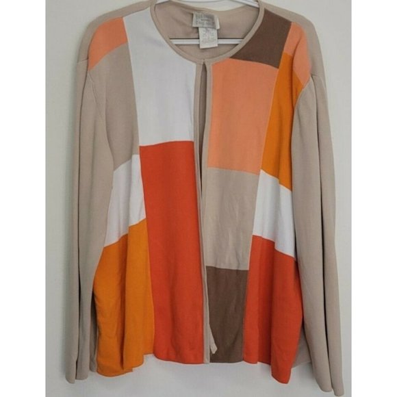 Designers Originals Sweaters - Designers Originals Womans Cardigan Size 1X Tan & Orange Colorblock Sweater
